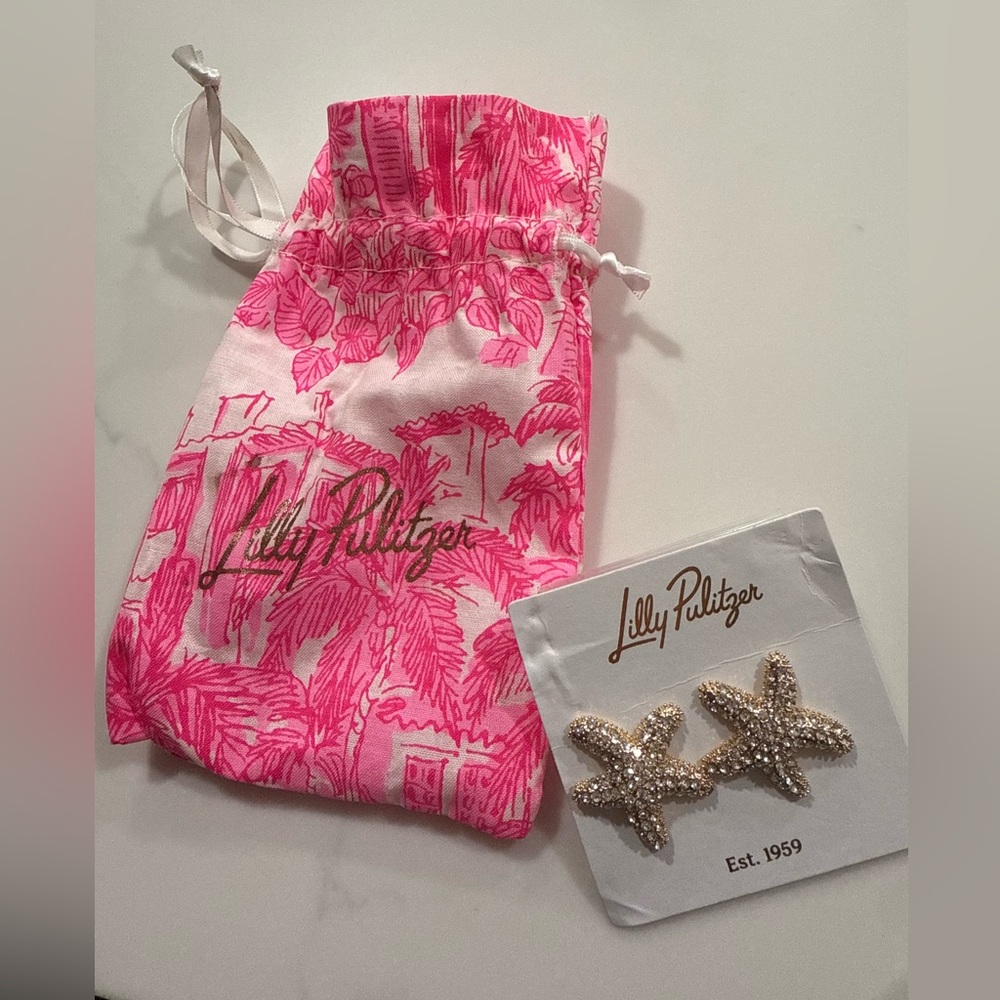 Lilly Pulitzer Sparkling Gold Starfish Earrings NWT Beach